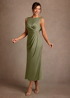 Azazie Mazhe Mother of the Bride Dresses Pistachio A-Line Pleated Stretch Satin Dress image3