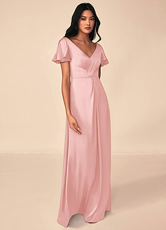 Azazie Soren Brautjungfernkleider A-Linie Plissee Stretch-Satin Kleid Puderrosa image4