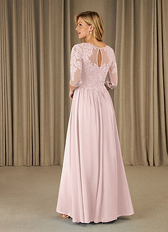 Azazie Mirielle Mother of the Bride Dresses Blushing Pink A-Line Scoop Lace Chiffon Dress image4