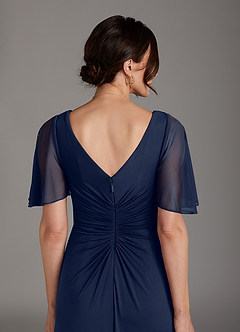 Azazie Sicily Mother of the Bride Dresses Dark Navy A-Line Pleated Jersey Dress image6
