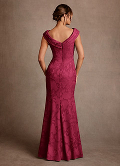 Azazie Aberdeen Mother of the Bride Dresses Burgundy Sheath Pleated Floral Burnout Dress image2
