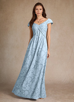 Azazie Myrtle vestidos de madre de la novia Vestido de Azul Cielo de Devorado Floral de Corte En A con Plisado image4