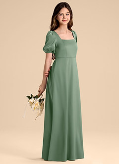 Azazie Briar Junior Vestido de Matcha de Satén Elástico de Corte en A con Lazo image6