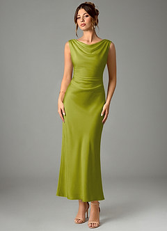 Azazie Kieryn Bridesmaid Dresses Lemongrass Mermaid Pleated Stretch Satin Dress image1