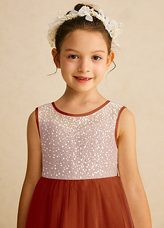 Azazie Tay Flower Girl Dresses Paprika A-Line Sequins Tulle Dress image7