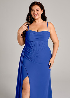 Azazie Amyra Bridesmaid Dresses Royal Blue Sheath Off the Shoulder Chiffon Convertible Dress image11