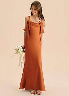 Azazie Bellalina Junior Syrena Pofałdowany Satyna elastyczna Długość podłogi Młodsza druhna Sukienka image4