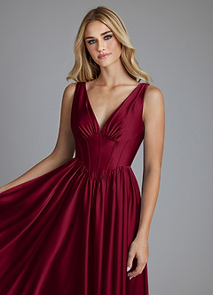 Azazie Delmie Brudtärnklänningar Klä av A-Linje i Stretch Satin Korsett Bourgogne image7