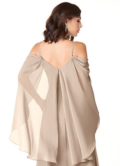 Azazie Cienna Robes de demoiselle d'honneur Robe Trapèze en Mousseline de soie Manche longue Taupe image3