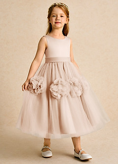 Azazie Vola Flower Girl Dresses English Rose Ball-Gown Sleeveless Tulle Dress image3