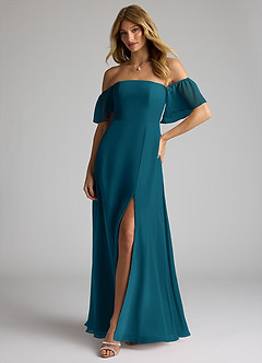 Azazie Sue Bridesmaid Dresses Ink Blue A-Line Off the Shoulder Chiffon Convertible Dress image4