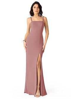 Azazie Gianetta Final Sale Dusty Rose Mermaid Side Slit Stretch Crepe Dress image1