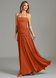 Azazie Vashti Bridesmaid Dresses Burnt Orange A-Line Chiffon Dress image5