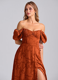 Azazie Mirian Bridesmaid Dresses Paprika A-Line Sweetheart Neckline Floral Burnout Dress image2