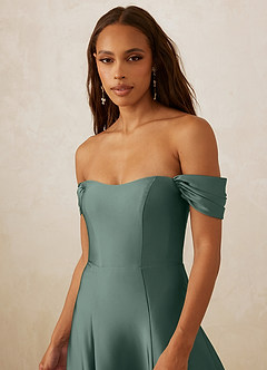 Christian Siriano Bridal for Azazie 1002 Bridesmaid Dresses Sea Moss A-Line Off the Shoulder Stretch Satin Convertible Dress image5