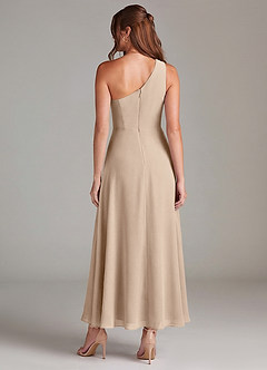 Azazie Brooke 신부 들러리 드레스 A라인 한쪽 어깨 쉬폰 발목 길이 드레스 image5