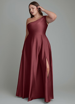 Azazie Melanie Robes de demoiselle d'honneur Robe Trapèze en Satin extensible Épaules dénudées Merlot image9