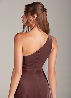 Azazie Brooke Bridesmaid Dresses Espresso A-Line One Shoulder Velvet Dress image2