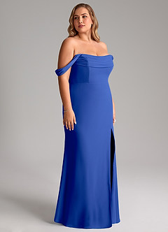 Azazie Saige Bridesmaid Dresses Royal Blue A-Line Off the Shoulder Chiffon Convertible Dress image12