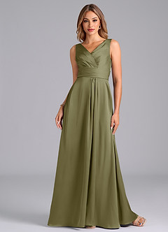 Azazie Karina Bridesmaid Dresses Pistachio A-Line Pleated Stretch Satin Dress image4