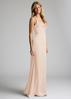 Azazie Elida Bridesmaid Dresses White Alabaster Sheath Pleated Stretch Satin Dress image3