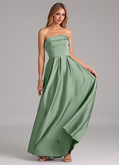 Azazie Lucienne Vestidos de damas de honor Vestido de Matcha de Satén Elástico de Corte en A Convertible con Sin tirantes image5