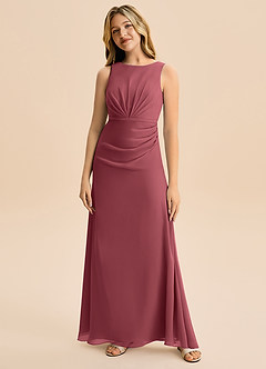 Azazie Floris Junior Robe Trapèze en Mousseline de soie Plissée Merlot image4