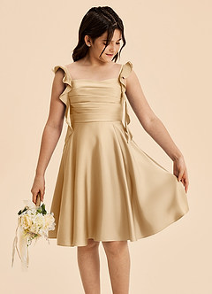 Azazie Kira Junior A-Linie Gestreift Stretch-Satin Kleid Gold image5
