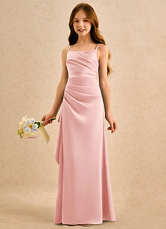 Azazie Cannoli Girls Formal Robe Demoiselle D'honneur Fillette Robe Trapèze en Satin extensible Plissée Rose Poudré image4