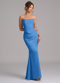 Azazie Sorrel Vestidos de damas de honor Vestido de Azul Grisaceo de Gasa de Corte Sirena con Corsé image7