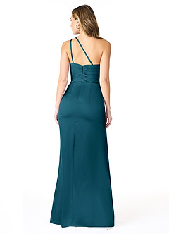 Azazie Eren Robes de demoiselle d'honneur Robe Sirène en Satin extensible Ue épaule Bleu Encre image2