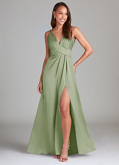 Azazie Maren Allure Bridesmaid Dresses Dusty Sage A-Line Lace Stretch Satin Dress image1