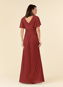 Azazie Emmeline Mother of the Bride Dresses Rust A-Line V-Neck Pleated Mesh Dress image2