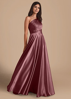 Azazie Charlize Bridesmaid Dresses Vintage Mauve A-Line One Shoulder Metallic Satin Dress image4
