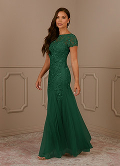 Azazie Laurie Mother of the Bride Dresses Dark Green Mermaid Scoop Sequins Tulle Dress image3