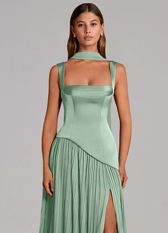 Azazie Stephanie Vestidos de madrinha de casamento Vestido Agave de Cetim elástico de Linha A com Plissado image6