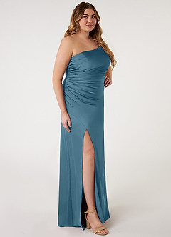 Azazie Eren Vestidos de damas de honor Vestido de Bermudas de Satén Elástico de Corte Sirena con Hombro unilateral image8