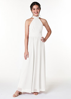Azazie Iman Junior White A-Line Pleated Chiffon Dress image4