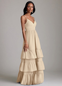 Azazie Nathalia 신부 들러리 드레스 A라인 셔링 쉬폰 바닥 길이 드레스 image6