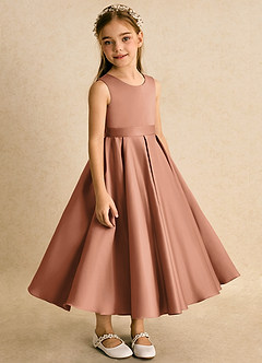 Azazie Junebuj Flower Girl Dresses Bronzer Ball-Gown Pleated Matte Satin Dress image5
