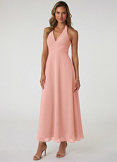 Azazie Tessie 신부 들러리 드레스 A라인 주름진 쉬폰 발목 길이 드레스 image1