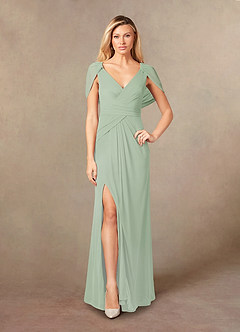 Azazie Luisa Mother of the Bride Dresses Dusty Sage Mermaid V-Neck Pleated Mesh Dress image5