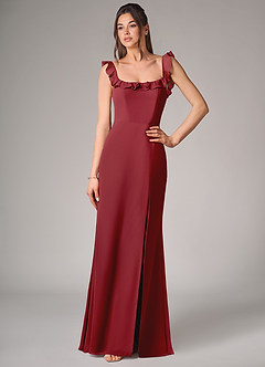 Azazie Callie Bridesmaid Dresses Pomegranate Mermaid Side Slit Chiffon Convertible Dress image4