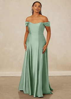 Christian Siriano Bridal for Azazie 1002 Robes de demoiselle d'honneur Robe Trapèze Convertible en Satin extensible Épaule décolletée Agave image8
