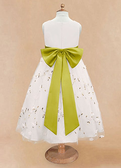 Azazie Pollie Flower Girl Dresses Ivory Lemongrass A-Line Bow Tulle Dress image12