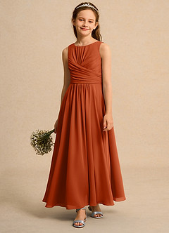 Azazie Ducky Girls Formal Flower Girl Dresses Burnt Orange A-Line Pleated Chiffon Dress image4