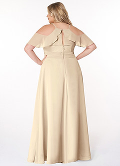 Azazie Dakota Bridesmaid Dresses Champagne A-Line V-Neck Pleated Chiffon Dress image7