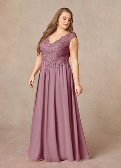Azazie Amethyst Mother of the Bride Dresses Vintage Mauve A-Line V-Neck Sequins Chiffon Dress image12