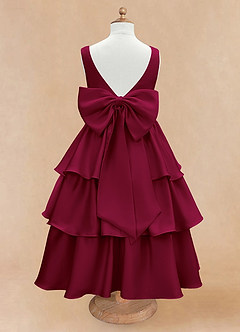 Azazie Margie Flower Girl Dresses Burgundy A-Line Bow Stretch Satin Dress image5