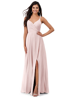 Azazie Lennon Bridesmaid Dresses Blushing Pink A-Line Lace Chiffon Dress image1
